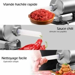 COSTWAY Poussoir à Saucisses Viande 4.8L Machine à Saucisse Remplissage De Saucisse En Acier Inoxydable Avec 4 X Tubes -Accessoires de barbecue Soldes 11725640 3