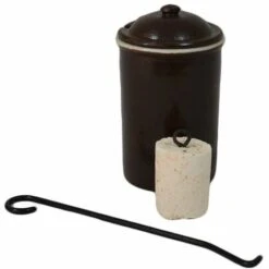 OUTILS ET NATURE Pot Allume-feu En Grès + Crochet + Pierre