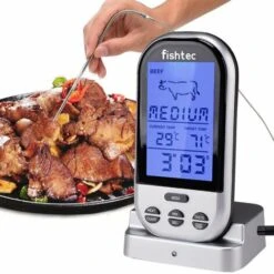 FISHTEC® Thermomètre-Sonde De Cuisson Numérique Sans Fil - Four Et Barbecue - Minuteur Et Alarme