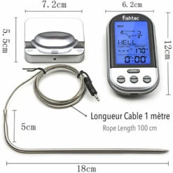 FISHTEC® Thermomètre-Sonde De Cuisson Numérique Sans Fil - Four Et Barbecue - Minuteur Et Alarme -Accessoires de barbecue Soldes 13377030 3