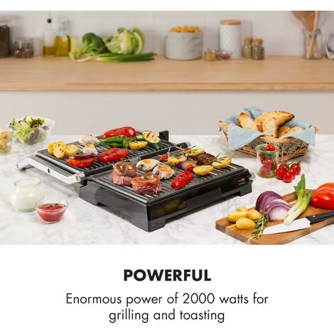 Klarstein Buffalo Grill Contact Pour Panini 2000W- Inox Argent & Noir 2 Klarstein Buffalo Grill Contact Pour Panini 2000W- Inox Argent & Noir – Image 2