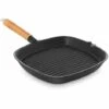 ROYAL CATERING Poêle À Frire Carrée En Fonte À Grill Nervuré Manche Bois Bord 1 8 Cm 25X25 Cm - Noir