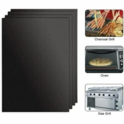 Tapis De Cuisson Pour Barbecue Et Four, Lot De 4 Tapis BBQ Anti-adhérent Réutilisable Nettoyable, Idéal Au Gaz Charbon, 330 X 400 X 0.2 Mm LangRay - Noir -Accessoires de barbecue Soldes 19111927 3