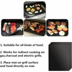 Tapis De Cuisson Pour Barbecue Et Four, Lot De 4 Tapis BBQ Anti-adhérent Réutilisable Nettoyable, Idéal Au Gaz Charbon, 330 X 400 X 0.2 Mm LangRay - Noir -Accessoires de barbecue Soldes 19111927 4