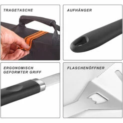 DEUBA Set 5 Ustensiles De Barbecue Pince Fourchette Spatule Pinceau Sac BBQ Acier Inox -Accessoires de barbecue Soldes 23578523 4