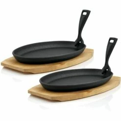BBQ-Toro Set De Poêles à Servir Avec Socle En Bois | 27 X 18 X 3 Cm - Ovale