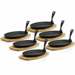 BBQ-Toro Set De Poêles à Servir Avec Socle En Bois | 27 X 18 X 3 Cm - Ovale