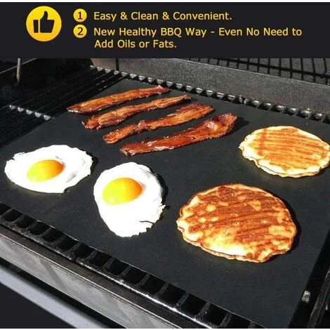 Kueatily Feuille Teflon,BBQ Grill Mat Antiadhésif, Set De 6 Tapis Cuisson Barbecue 40x33 CM, Feuilles De Cuisson Réutilisable Et Résistant à La Chaleur Pour Amateur De Barbecue à Gaz (Noir) 2 Kueatily Feuille Teflon,BBQ Grill Mat Antiadhésif, Set De 6 Tapis Cuisson Barbecue 40x33 CM, Feuilles De Cuisson Réutilisable Et Résistant à La Chaleur Pour Amateur De Barbecue à Gaz (Noir) – Image 2