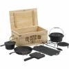 BBQ-Toro Dutch Oven Set Dans Une Boîte En Bois (10 Pièces) | Fonte - Déjà Brûlé