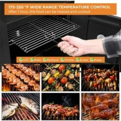 FIXKIT Barbecue à Charbon ;barbecue Fumeur Baril Fumant Gril Avec Thermomètre Et Poignée, Pour 5-10 Personnes, Pour Le Camping Et La Garden-party, 102 * 40.5 * 37.5 Cm, Grande Capacité, Noir, Carré -Accessoires de barbecue Soldes 29551754 4