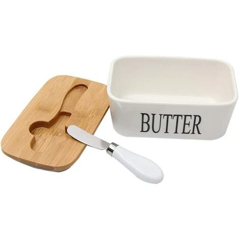 LITZEE Beurrier En Porcelaine Avec Couteau Et Couvercle En Bois Pour 250 G Blanc 16,5 X 10 X 7,5 Cm 2 LITZEE Beurrier En Porcelaine Avec Couteau Et Couvercle En Bois Pour 250 G Blanc 16,5 X 10 X 7,5 Cm – Image 2
