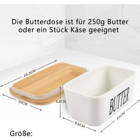 LITZEE Beurrier En Porcelaine Avec Couteau Et Couvercle En Bois Pour 250 G Blanc 16,5 X 10 X 7,5 Cm 3 LITZEE Beurrier En Porcelaine Avec Couteau Et Couvercle En Bois Pour 250 G Blanc 16,5 X 10 X 7,5 Cm – Image 3