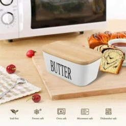 LITZEE Beurrier En Porcelaine Avec Couteau Et Couvercle En Bois Pour 250 G Blanc 16,5 X 10 X 7,5 Cm 9 LITZEE Beurrier En Porcelaine Avec Couteau Et Couvercle En Bois Pour 250 G Blanc 16,5 X 10 X 7,5 Cm -Accessoires de barbecue Soldes 32530078 5