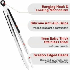 LONGZIMING Pince à Barbecue, Pinces De Cuisine En Acier Inoxydable, Avec Poignée Résistante à La Chaleur Pince, Pour Buffet Alimentaire, Salades, Grillades, Friture, Fruits, Patisserie, Set De 2, 9" Et 12" 7 LONGZIMING Pince à Barbecue, Pinces De Cuisine En Acier Inoxydable, Avec Poignée Résistante à La Chaleur Pince, Pour Buffet Alimentaire, Salades, Grillades, Friture, Fruits, Patisserie, Set De 2, 9" Et 12" -Accessoires de barbecue Soldes 32701419 3