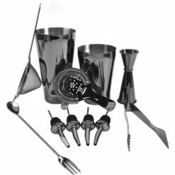 ASUPERMALL 11 Pcs Cocktail Shaker Set Avec Boston Shaker Cup Kit De Mixologie De Cocktail En Acier Inoxydable, Black Gun 11 Pcs - Black Gun 11 Pcs