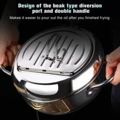 HAPPYSHOPPING Friteuse Tempura Domestique Japonaise A Controle De Temperature Friteuse En Acier Inoxydable 20cm Avec Thermometre, Argent - Argent -Accessoires de barbecue Soldes 34608827 5