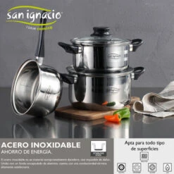 SAN IGNACIO Batterie De Cuisine 5 Pcs + 3 Poêles Ø 16/20/24 Cm - Gris Argenté -Accessoires de barbecue Soldes 34737114 5