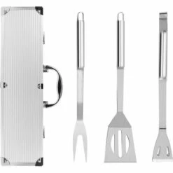 TODECO Lot D'Ustensiles Pour Barbecue, Set D'Ustensiles Bbq Pour Grillades - Matériau: Alliage En Aluminium - Matériel De L'étui: Alliage D'aluminium - Mallette En Aluminium, 3 Ustensiles En Acier Inoxydable