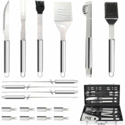TODECO 18 Pcs Ustensiles Barbecue,Kit Barbecue En Acier Inoxydable, Outils Barbecue PortableMallette En Aluminium, Matériau: Alliage En Aluminium