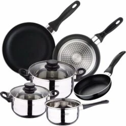 San Ignacio PK329 Set De 3 Poêles + Batterie De Cuisine 5 Pièces, Chromé