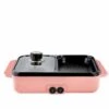TIGA 2 En 1 Multifonction 1400W Cuisson électrique Hot Pot Cuiseur Barbecue Grill Hot Pot Nouilles ?ufs Soupe Barbecue Plaque De Gril Antiadhésive Barbecue Pan (Rose, Prise EU 220V)