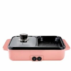 TIGA 2 En 1 Multifonction 1400W Cuisson électrique Hot Pot Cuiseur Barbecue Grill Hot Pot Nouilles ?ufs Soupe Barbecue Plaque De Gril Antiadhésive Barbecue Pan (Rose, Prise EU 220V)
