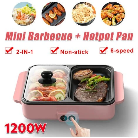 TIGA 2 En 1 Multifonction 1400W Cuisson électrique Hot Pot Cuiseur Barbecue Grill Hot Pot Nouilles ?ufs Soupe Barbecue Plaque De Gril Antiadhésive Barbecue Pan (Rose, Prise EU 220V) 2 TIGA 2 En 1 Multifonction 1400W Cuisson électrique Hot Pot Cuiseur Barbecue Grill Hot Pot Nouilles ?ufs Soupe Barbecue Plaque De Gril Antiadhésive Barbecue Pan (Rose, Prise EU 220V) â Image 2