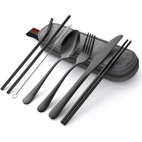 Kueatily 8 Pièces Couverts De Camping, Couverts De Table Acier Inoxydable,Voyage Avec étui Portable Acier Inoxydable Table Couverts Avec Organiseur Pour Pique-Nique Maison Cuisine école Lunch Box(Noir) 1 Kueatily 8 Pièces Couverts De Camping, Couverts De Table Acier Inoxydable,Voyage Avec étui Portable Acier Inoxydable Table Couverts Avec Organiseur Pour Pique-Nique Maison Cuisine école Lunch Box(Noir)