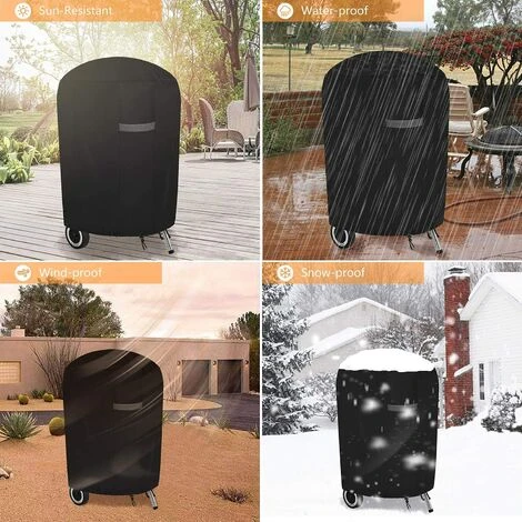 TRIOMPHE Housse De Barbecue Au Charbon Avec Grilles D’aération, Imperméable, Coupe-Vent, Anti-UV, Résistant à La Déchirure, Robuste Tissu Oxford 600D Bâche De Protection Barbecue, Rond (71x68cm) - Noir 2 TRIOMPHE Housse De Barbecue Au Charbon Avec Grilles D’aération, Imperméable, Coupe-Vent, Anti-UV, Résistant à La Déchirure, Robuste Tissu Oxford 600D Bâche De Protection Barbecue, Rond (71x68cm) - Noir – Image 2