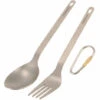 TOMSHOO Titanium Vaisselle Diner Frok Spoon Couverts Couverts Avec Sac De Rangement Mousqueton Pour La Maison Camping En Plein Air, Modele : Fourchette Et Cuillere
