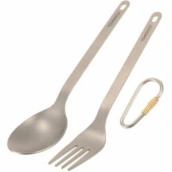 TOMSHOO Titanium Vaisselle Diner Frok Spoon Couverts Couverts Avec Sac De Rangement Mousqueton Pour La Maison Camping En Plein Air, Modele : Fourchette Et Cuillere