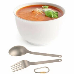 TOMSHOO Titanium Vaisselle Diner Frok Spoon Couverts Couverts Avec Sac De Rangement Mousqueton Pour La Maison Camping En Plein Air, Modele : Fourchette Et Cuillere -Accessoires de barbecue Soldes 36028421 5