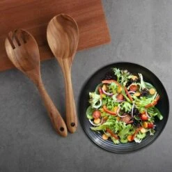 ABCRITAL Batterie De Cuisine En Bois, Ensemble De 6 Pièces, Ensemble D'Ustensiles De Cuisine, Batterie De Cuisine Antiadhésive, Spatule, Fourchette, Spatule Fendue, Cuillère À Soupe, Louche -Accessoires de barbecue Soldes 36288230 3