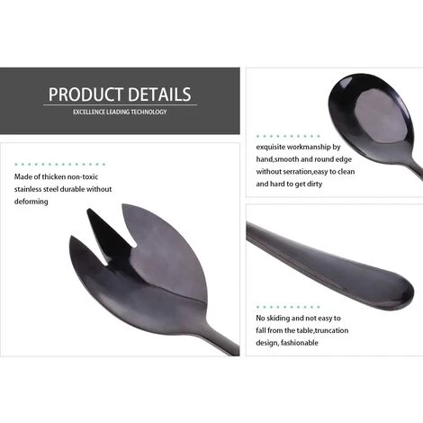 ILOVEMILAN Couverts à Salade Cuillère à Salade En Acier Inoxydable Cuillère Noire + Fourchette 2pcs 2 ILOVEMILAN Couverts à Salade Cuillère à Salade En Acier Inoxydable Cuillère Noire + Fourchette 2pcs – Image 2