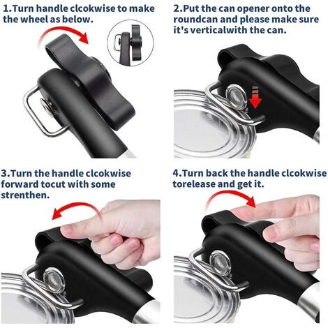 Ouvre-boîte Manuel De Sécurité, Ouvre-boîte En Acier Inoxydable Conception Ergonomique Et Antidérapante Avec Bord Lisse, Coupe Sans Arêtes Vives, Couvercle Pouvant être Remis En Place (noir) GrooFoo 3 Ouvre-boîte Manuel De Sécurité, Ouvre-boîte En Acier Inoxydable Conception Ergonomique Et Antidérapante Avec Bord Lisse, Coupe Sans Arêtes Vives, Couvercle Pouvant être Remis En Place (noir) GrooFoo â Image 3