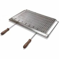 FONDERIA BONGIOVANNI Grille En Acier Inoxydable Pour Poêle Cheminée Barbecue Avec Poignées En Bois Amovibles Choisissez La Taille: 67x40 Cm