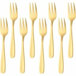 ABCRITAL Fourchette À Gâteau En Acier Inoxydable Fourchette À Fruits À 3 Broches, Ensemble De Fourchettes En Or De 8 Pièces, Poli Miroir Idéal Pour Le Dessert De Fête De Mariage