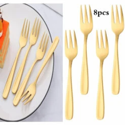 ABCRITAL Fourchette À Gâteau En Acier Inoxydable Fourchette À Fruits À 3 Broches, Ensemble De Fourchettes En Or De 8 Pièces, Poli Miroir Idéal Pour Le Dessert De Fête De Mariage -Accessoires de barbecue Soldes 40002010 3