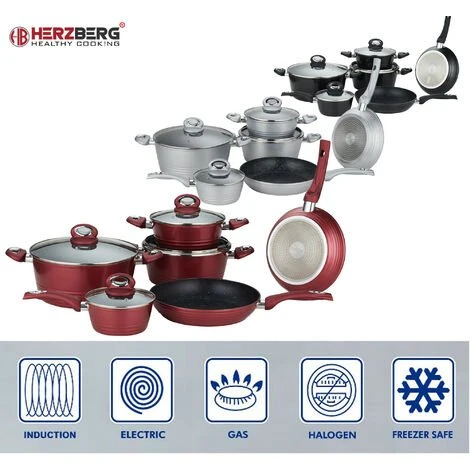 HERZBERG COOKING Herzberg HG-8079: Batterie De Cuisine Forgée De 10 Pièces Bordeaux - Rouge 4 HERZBERG COOKING Herzberg HG-8079: Batterie De Cuisine Forgée De 10 Pièces Bordeaux - Rouge – Image 4