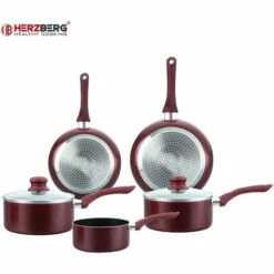 HERZBERG COOKING Herzberg HG-1020: Batterie De Cuisine Antiadhésive De 7 Pièces Avec Revêtement En Pierre Argent - Gris -Accessoires de barbecue Soldes 41321173 4