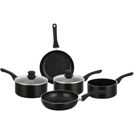 HERZBERG COOKING Herzberg HG-1020: Batterie De Cuisine Antiadhésive De 7 Pièces Avec Revêtement En Pierre Noire - Noir 1 HERZBERG COOKING Herzberg HG-1020: Batterie De Cuisine Antiadhésive De 7 Pièces Avec Revêtement En Pierre Noire - Noir