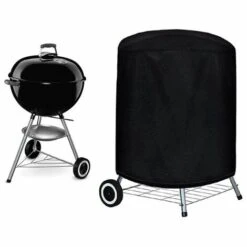 VERSAILLESFR Housse Barbecue(77 X 58 Cm), Rond Housse Bâche De Protection BBQ Couverture Anti-poussière Anti-UV Anti-Pluie Pour Grill à Gaz Électrique Jardin Patio Weber Avec Sac De Rangement(Noir)