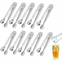 VERSAILLESFR Lot De 10 Mini Pinces à Glaçons En Acier Inoxydable Pour Fête De Mariage, Bar, Cuisine, Bonbons, Gâteaux, Café, Thé