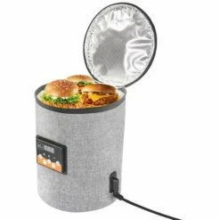 HAPPYSHOPPING Four Portable 12V Rechauffeur De Nourriture Pour Voiture Mini Four Personnel Avec Affichage Numerique Temperature Prereglee Chauffage De Voiture Electrique Boite A Lunch Pour Road Trip Camping Pique-Nique En Deplacement Travail De Bureau,Modele:Gris -Accessoires de barbecue Soldes 42092347 4