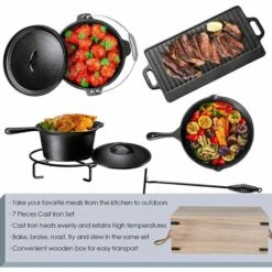 PEDY 7 Pièces Dutch Oven Set Avec Boîte De Bois Fours Hollandais D'extérieur Kit Marmite En Font Four, Casserole, Poêle, Plaque De Cuisson, Trépied Et Crochet Inclus 7 PEDY 7 Pièces Dutch Oven Set Avec Boîte De Bois Fours Hollandais D'extérieur Kit Marmite En Font Four, Casserole, Poêle, Plaque De Cuisson, Trépied Et Crochet Inclus -Accessoires de barbecue Soldes 42612703 3