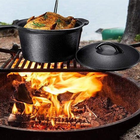 PEDY 7 Pièces Dutch Oven Set Avec Boîte De Bois Fours Hollandais D'extérieur Kit Marmite En Font Four, Casserole, Poêle, Plaque De Cuisson, Trépied Et Crochet Inclus 4 PEDY 7 Pièces Dutch Oven Set Avec Boîte De Bois Fours Hollandais D'extérieur Kit Marmite En Font Four, Casserole, Poêle, Plaque De Cuisson, Trépied Et Crochet Inclus – Image 4