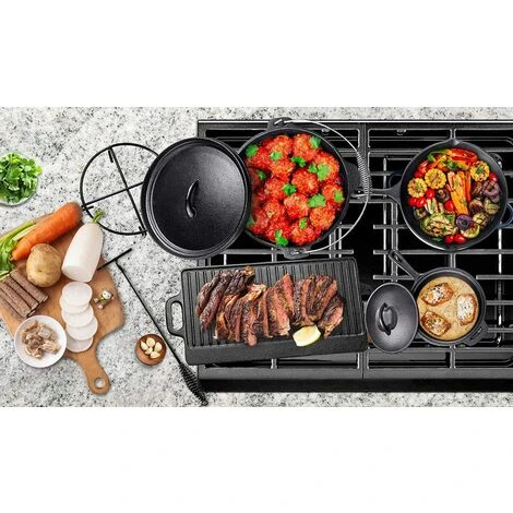 PEDY 7 Pièces Dutch Oven Set Avec Boîte De Bois Fours Hollandais D'extérieur Kit Marmite En Font Four, Casserole, Poêle, Plaque De Cuisson, Trépied Et Crochet Inclus 5 PEDY 7 Pièces Dutch Oven Set Avec Boîte De Bois Fours Hollandais D'extérieur Kit Marmite En Font Four, Casserole, Poêle, Plaque De Cuisson, Trépied Et Crochet Inclus – Image 5