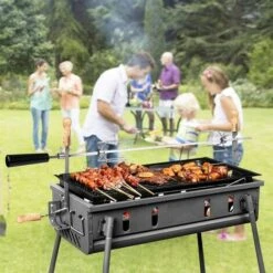 BAMNY 107CM BBQ Tourne Broche En Acier Inoxydable, Set De Broche à Griller, électrique Automatique Rotatif, Avec Moteur 4W 220-240V 50Hz, Certification CE, LFGB -Accessoires de barbecue Soldes 42678074 4