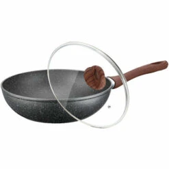 Peterhof PH-25325-28 : Wok De Revêtement En Marbre De 28 Cm Avec Couvercle En Verre