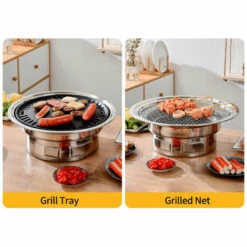 HAPPYSHOPPING 13 Pouces Coreen Barbecue Grill Multifonctionnel Charbon De Bois Barbecue Gril Rond Camping Rechaud De Table Fumeur Grill Grille Net Et Plateau Pour Cour Pique-nique Plage Barbecue, Modele : Argent -Accessoires de barbecue Soldes 43435839 3